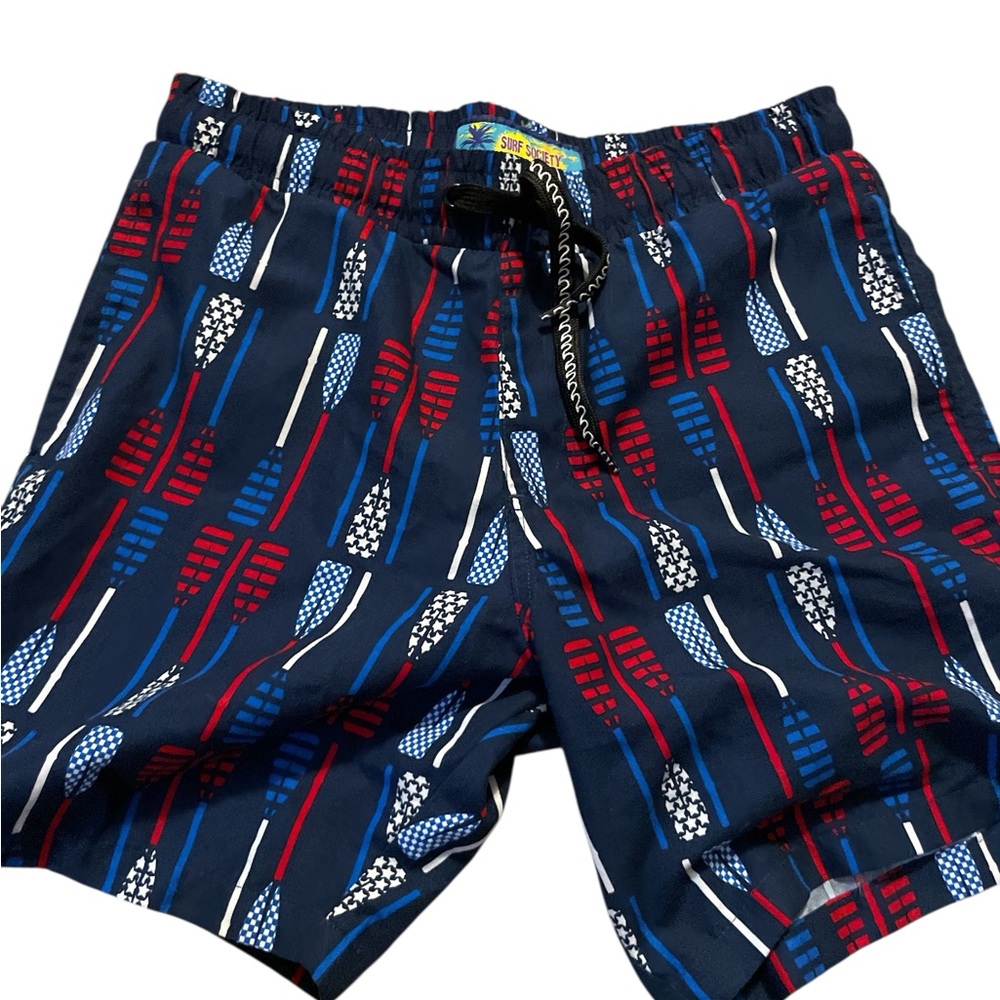 Society Red and Blue Paddle Print Swim Shorts